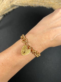 9ct Rose Gold Edwardian Night & Day Floral Patterned Curb Bracelet Heart Padlock