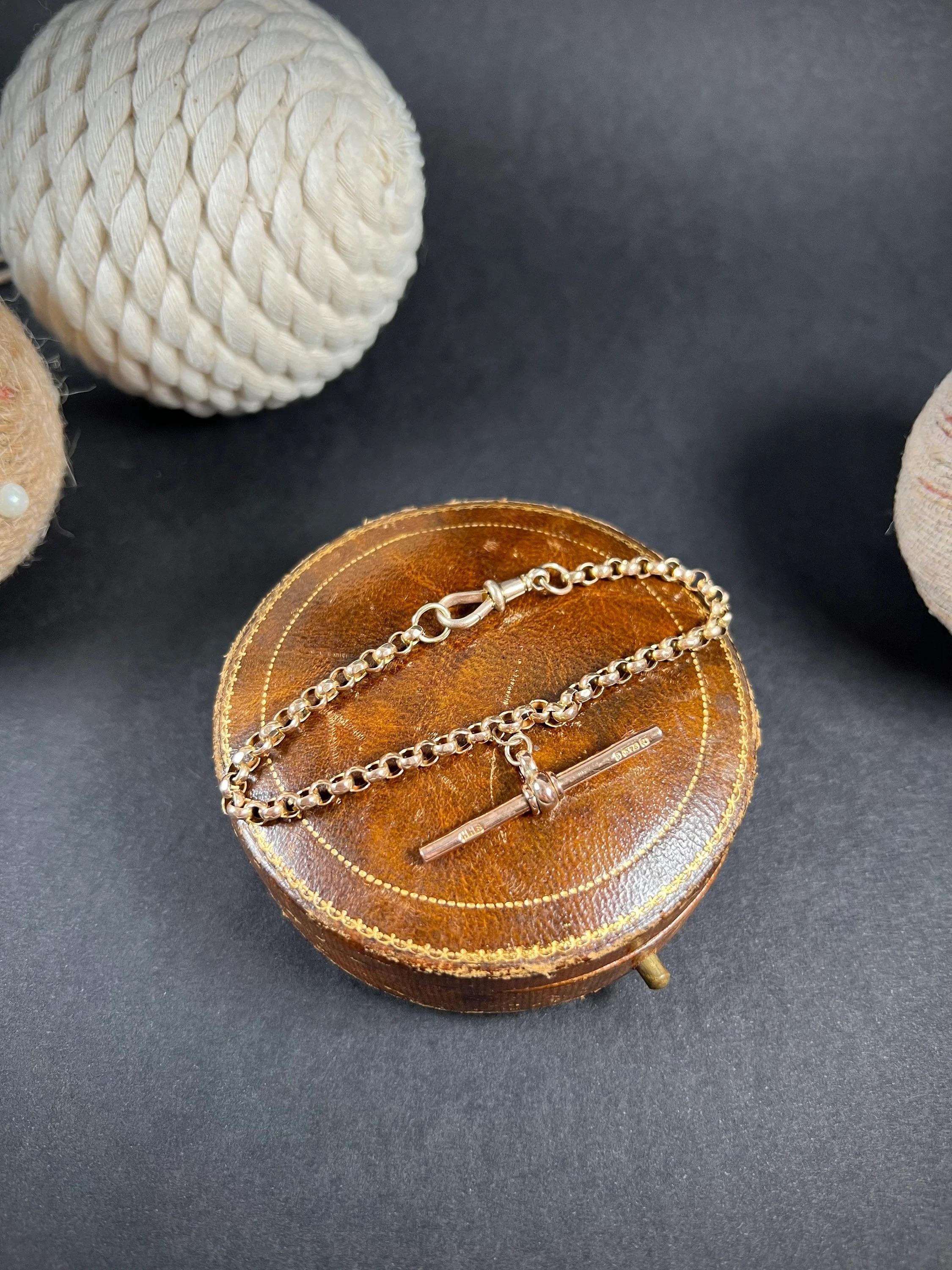 Bracciale Albert A Link in oro rosa 9ct Edwardian Round Faceted Belcher con barra a T in vendita 5