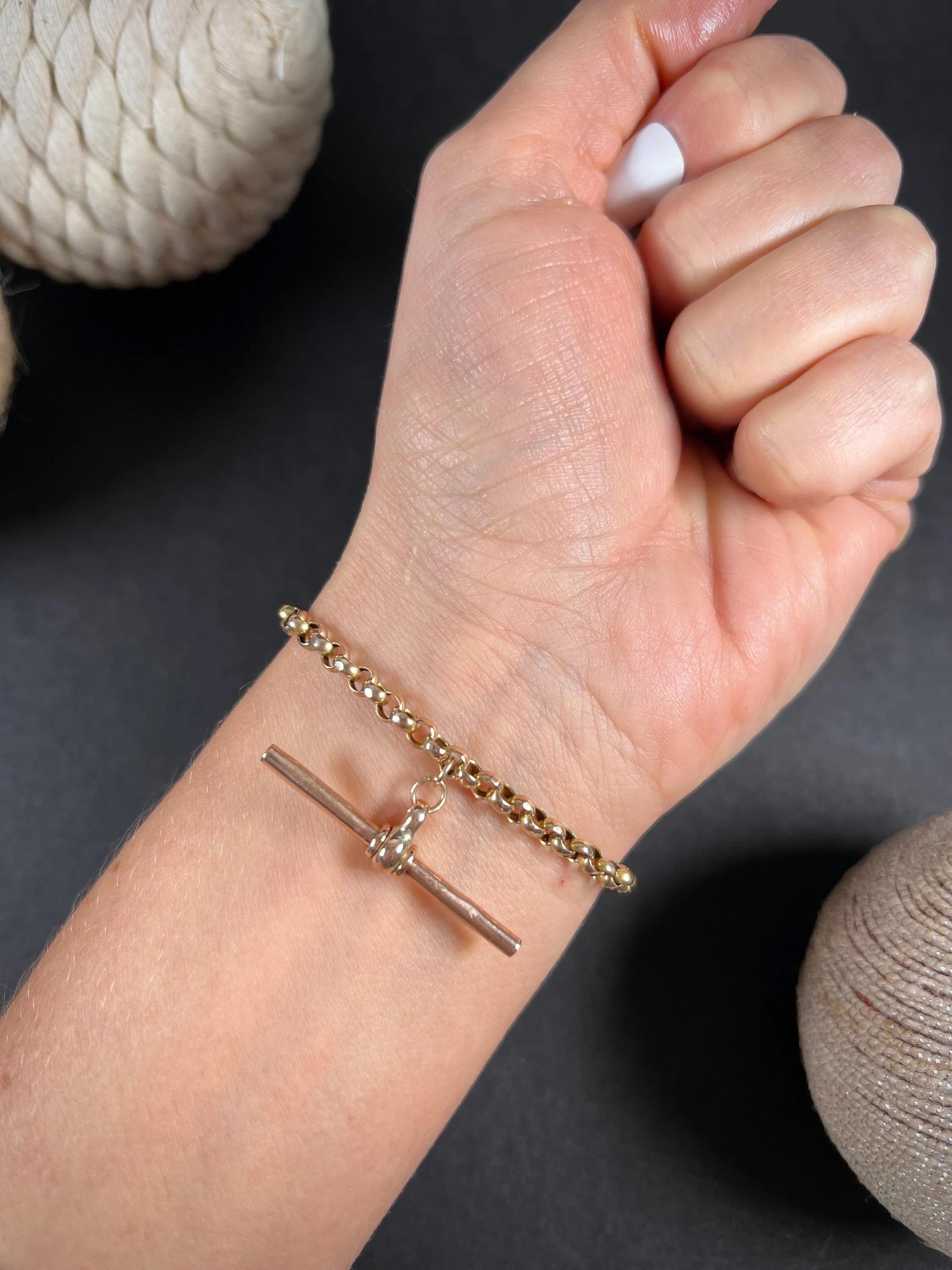 Bracciale Albert A Link in oro rosa 9ct Edwardian Round Faceted Belcher con barra a T In condizioni buone in vendita a Brighton, GB