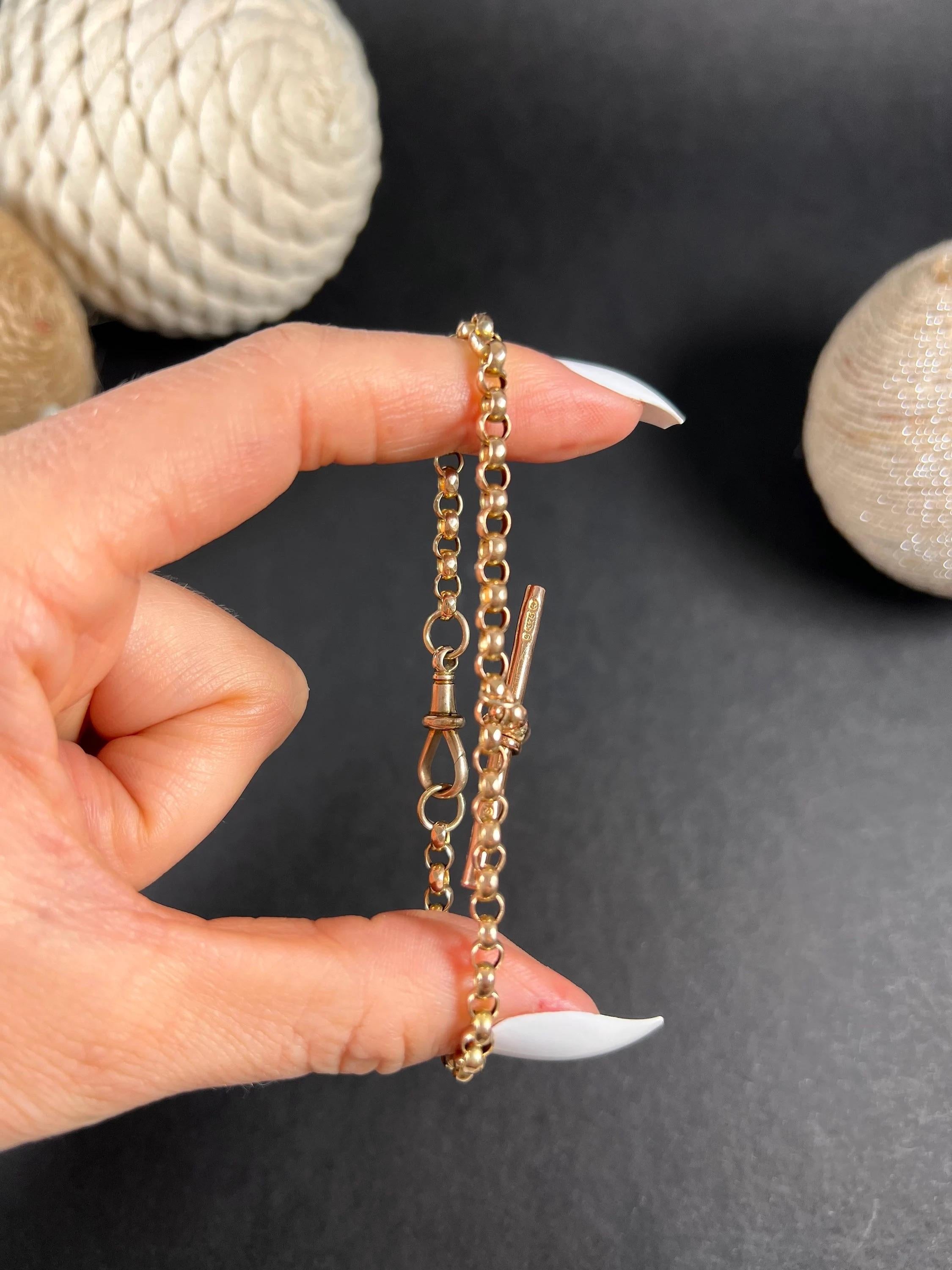 da uomo o donna Bracciale Albert A Link in oro rosa 9ct Edwardian Round Faceted Belcher con barra a T in vendita