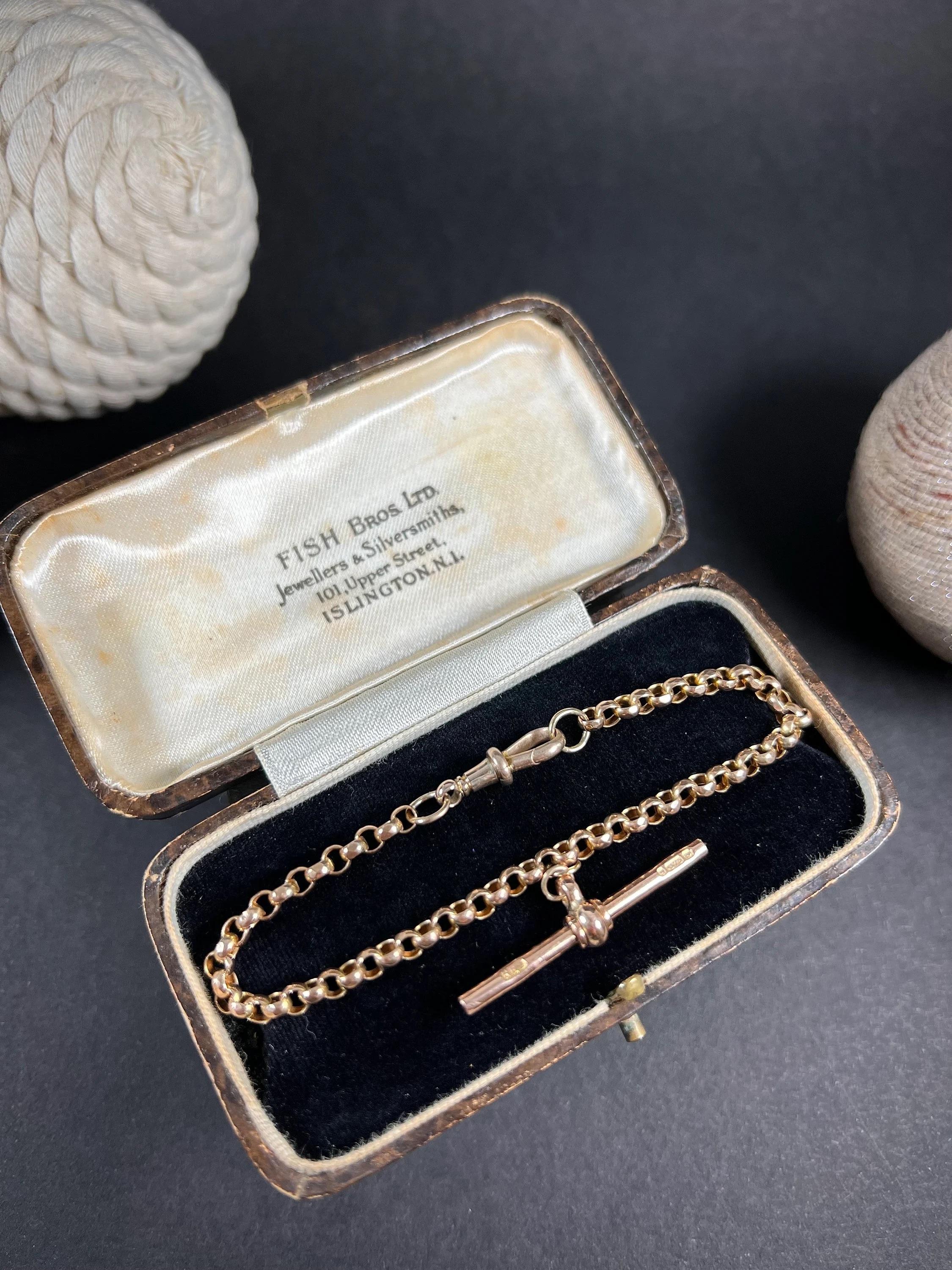 Bracciale Albert A Link in oro rosa 9ct Edwardian Round Faceted Belcher con barra a T in vendita 2