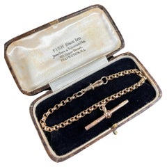 9ct Rose Gold Edwardian Round Faceted Belcher Link Albert Bracelet With T Bar