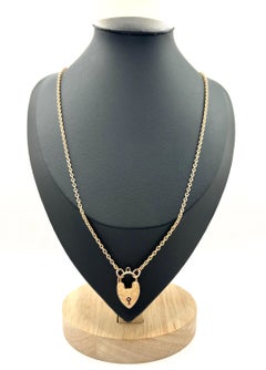 9ct Rose Gold, Edwardian Trace Chain with Fancy Engraved Heart Padlock Clasp