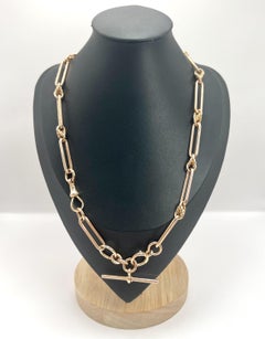 9ct Rose Gold, Edwardian Trombone & Knot Albert Chain, Hallmarked Chester 1910