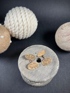 9ct Rose Gold Floral Patterned Oval Cufflinks Hallmarked Birmingham 1917