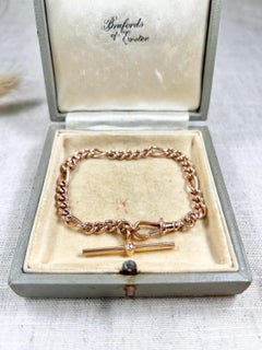 9ct Rose Gold Hallmarked 1957 Figaro Link Bracelet with T-bar & Swivel Clasp