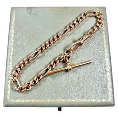 9ct Rose Gold Hallmarked 1957 Figaro Link Bracelet with T-bar & Swivel Clasp