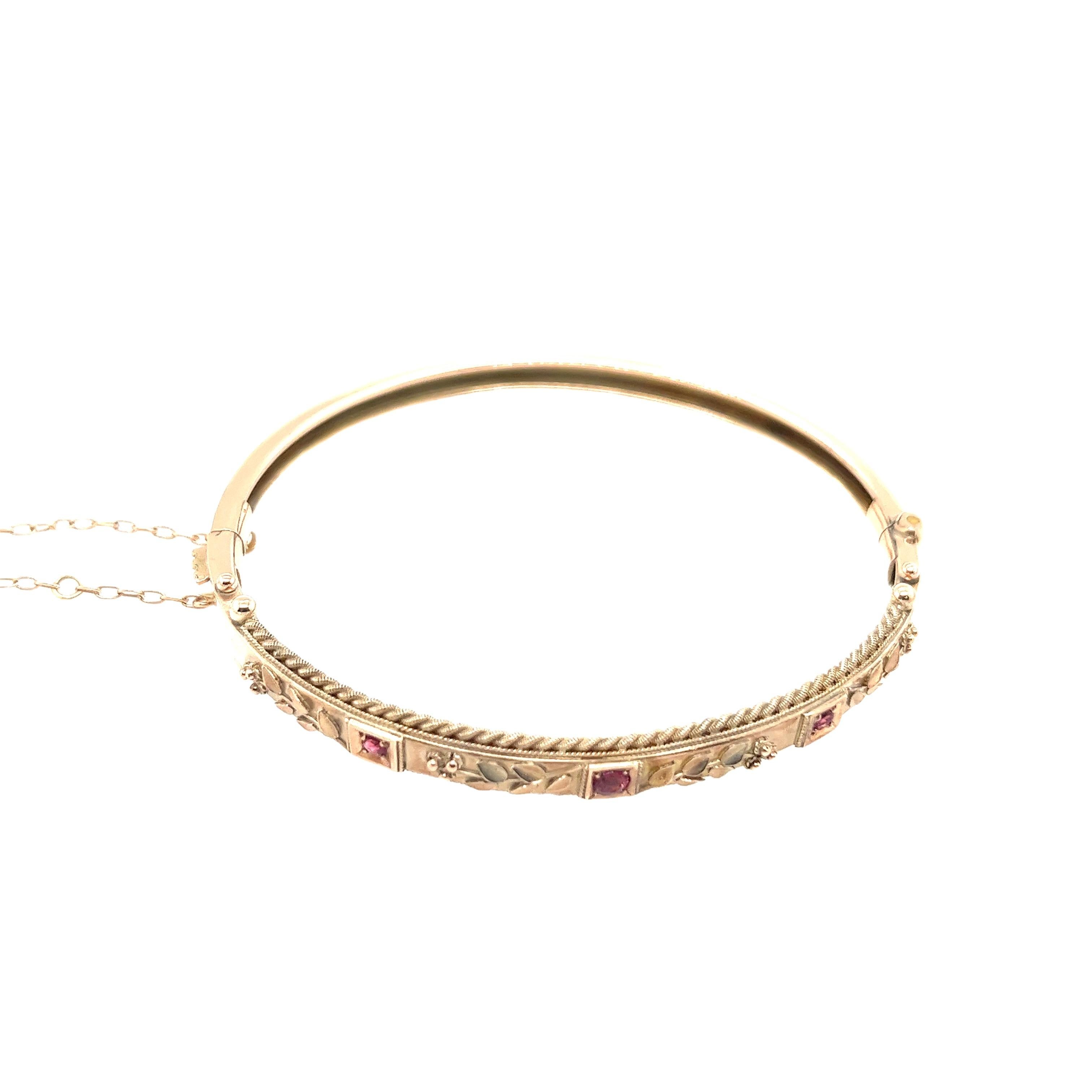 Round Cut 9ct Rose Gold Natural Ruby Bangle Bracelet