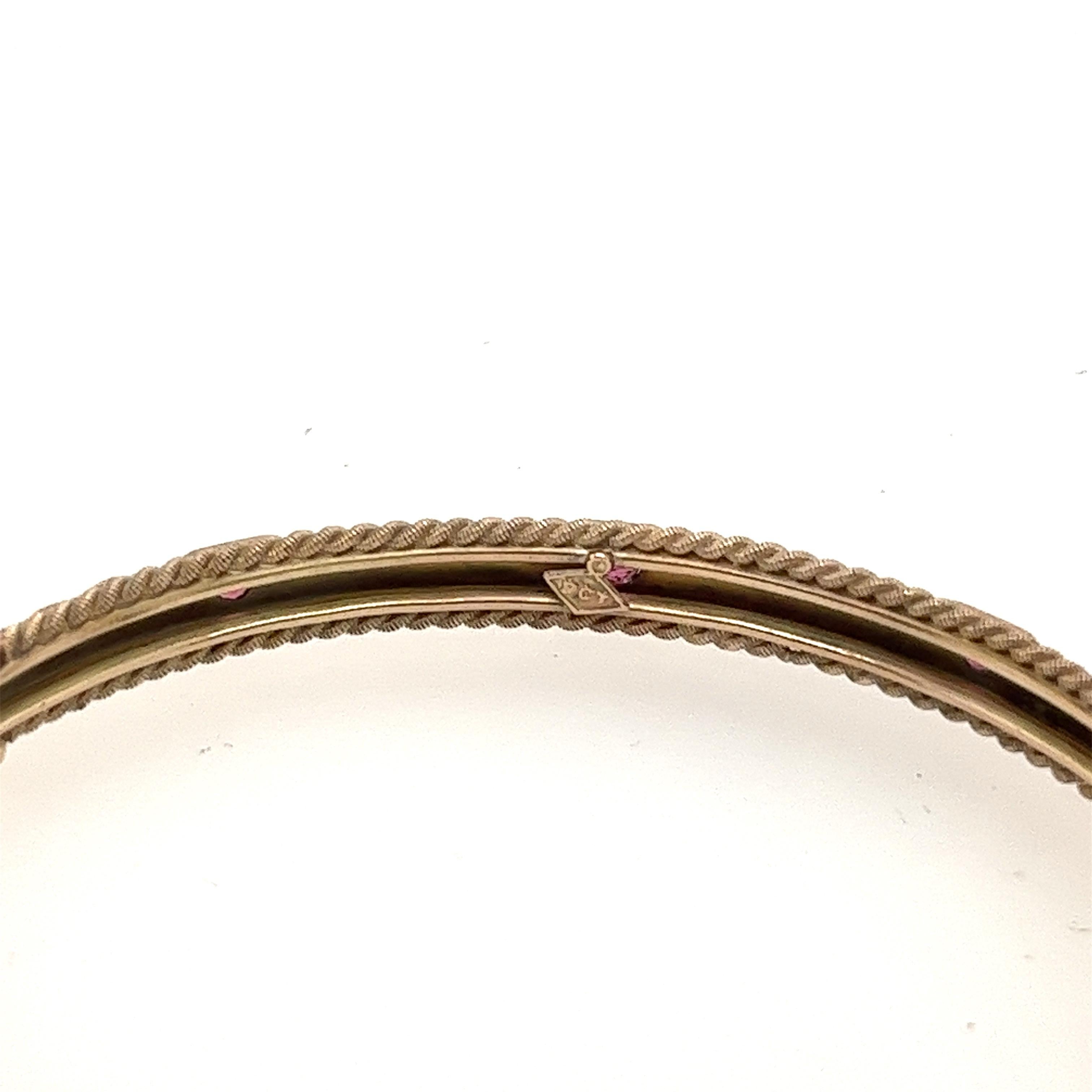 9ct Rose Gold Natural Ruby Bangle Bracelet In Good Condition In London, GB
