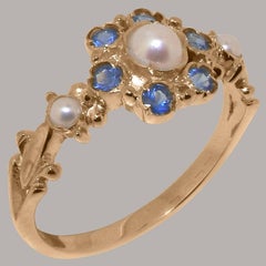 9ct Rose Gold Pearl & Sapphire Womens Vintage Style Ring Customizable