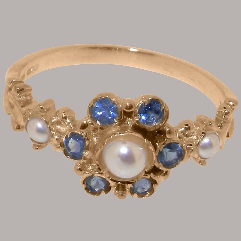 For Sale:  9ct Rose Gold Pearl & Sapphire Womens Vintage Style Ring Customizable 5
