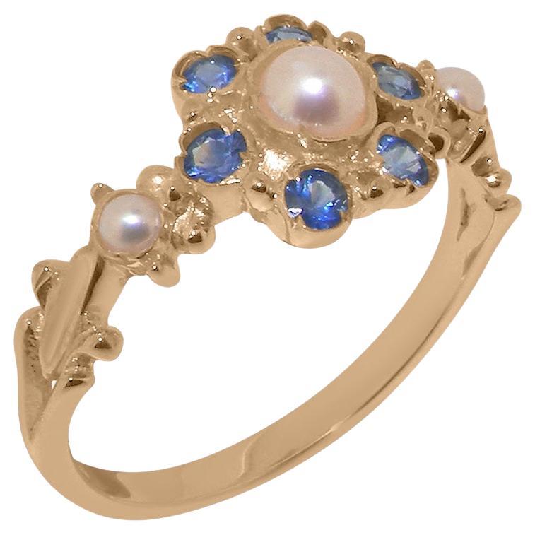 9ct Rose Gold Pearl & Sapphire Womens Vintage Style Ring Customizable