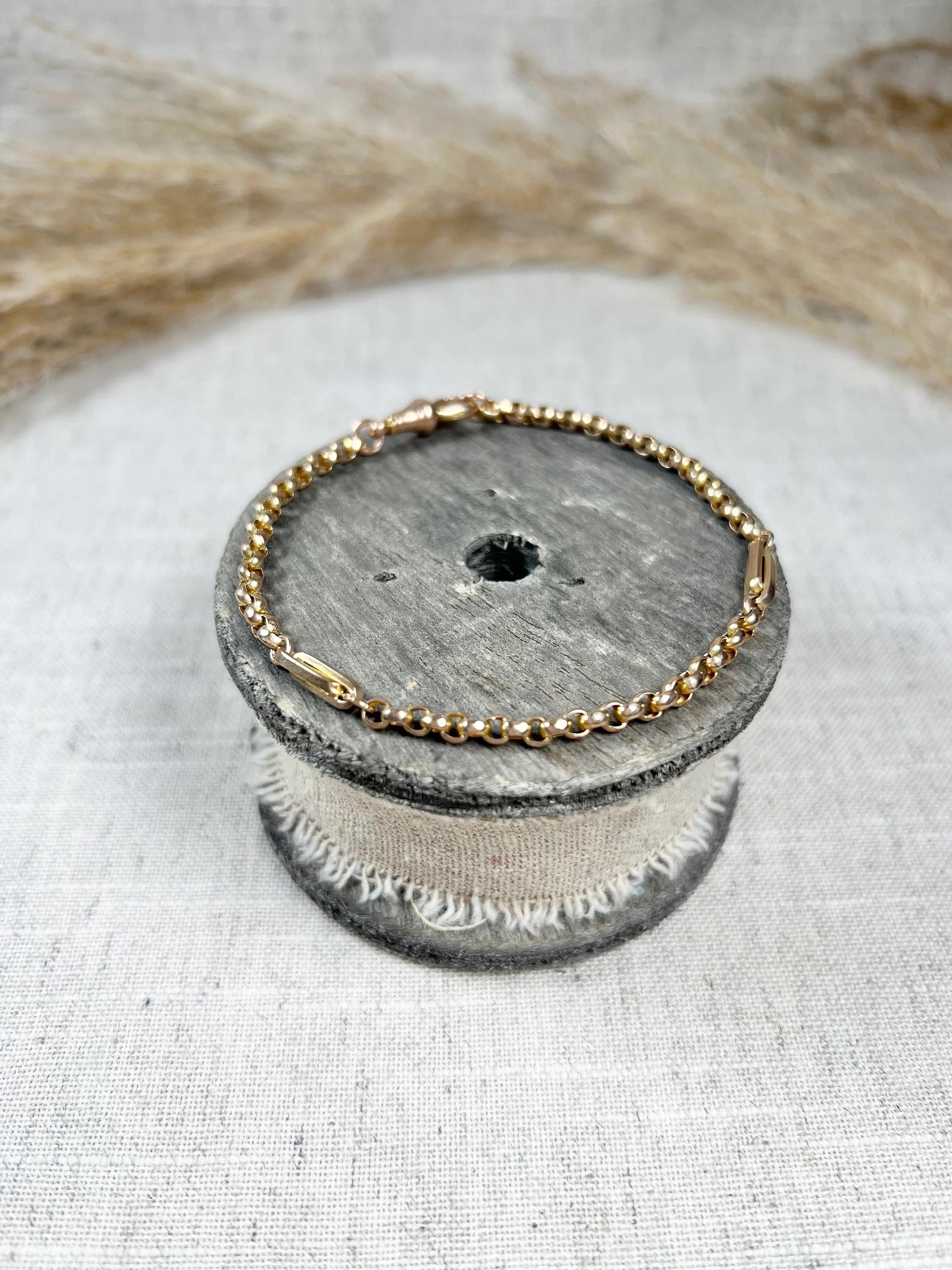 9ct Rose Gold Stamped Edwardian Faceted Oval Belcher & Paper Clip Link Bracelet 6