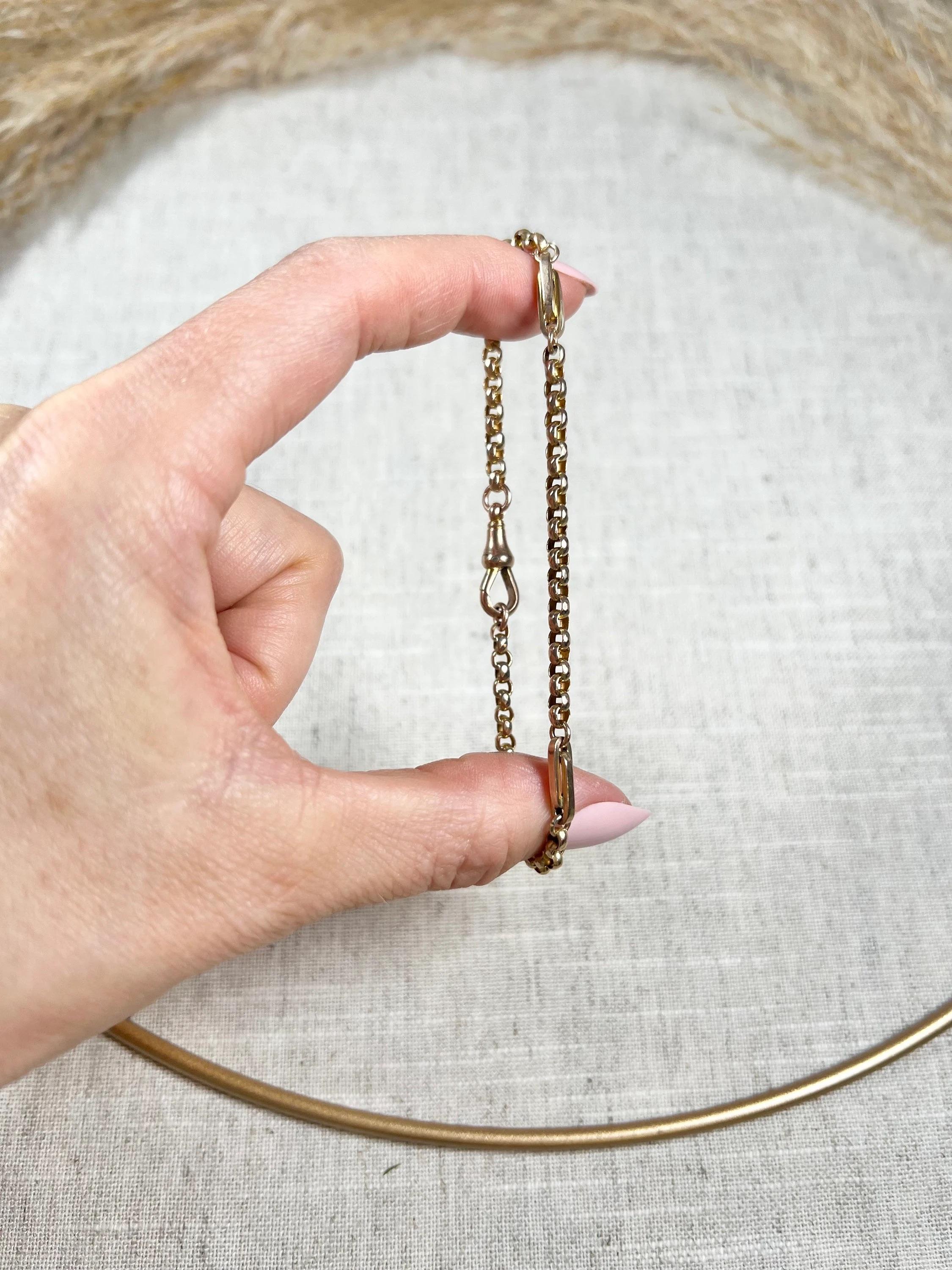 9ct Rose Gold Stamped Edwardian Faceted Oval Belcher & Paper Clip Link Bracelet 3