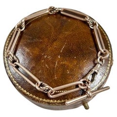 Antique 9ct Rose Gold Stamped, Edwardian Trombone & Knot Link 8 1/2 Inch Albert Bracelet