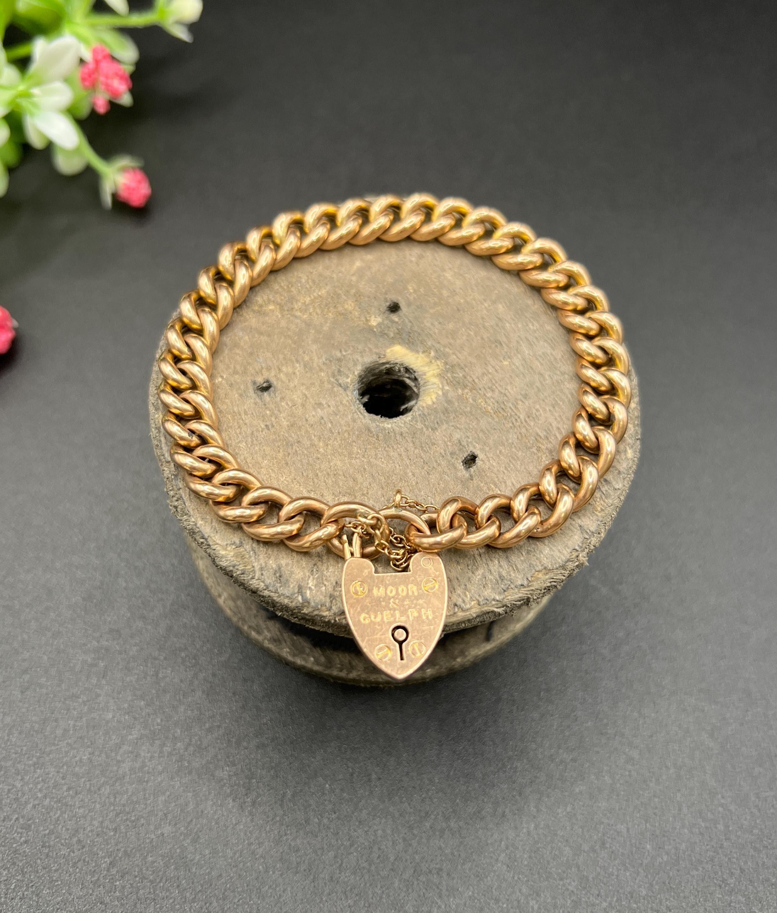 Victorien Bracelet en or rose 9ct de style victorien, cadenas en forme de cœur, poinçonné en 1889 en vente