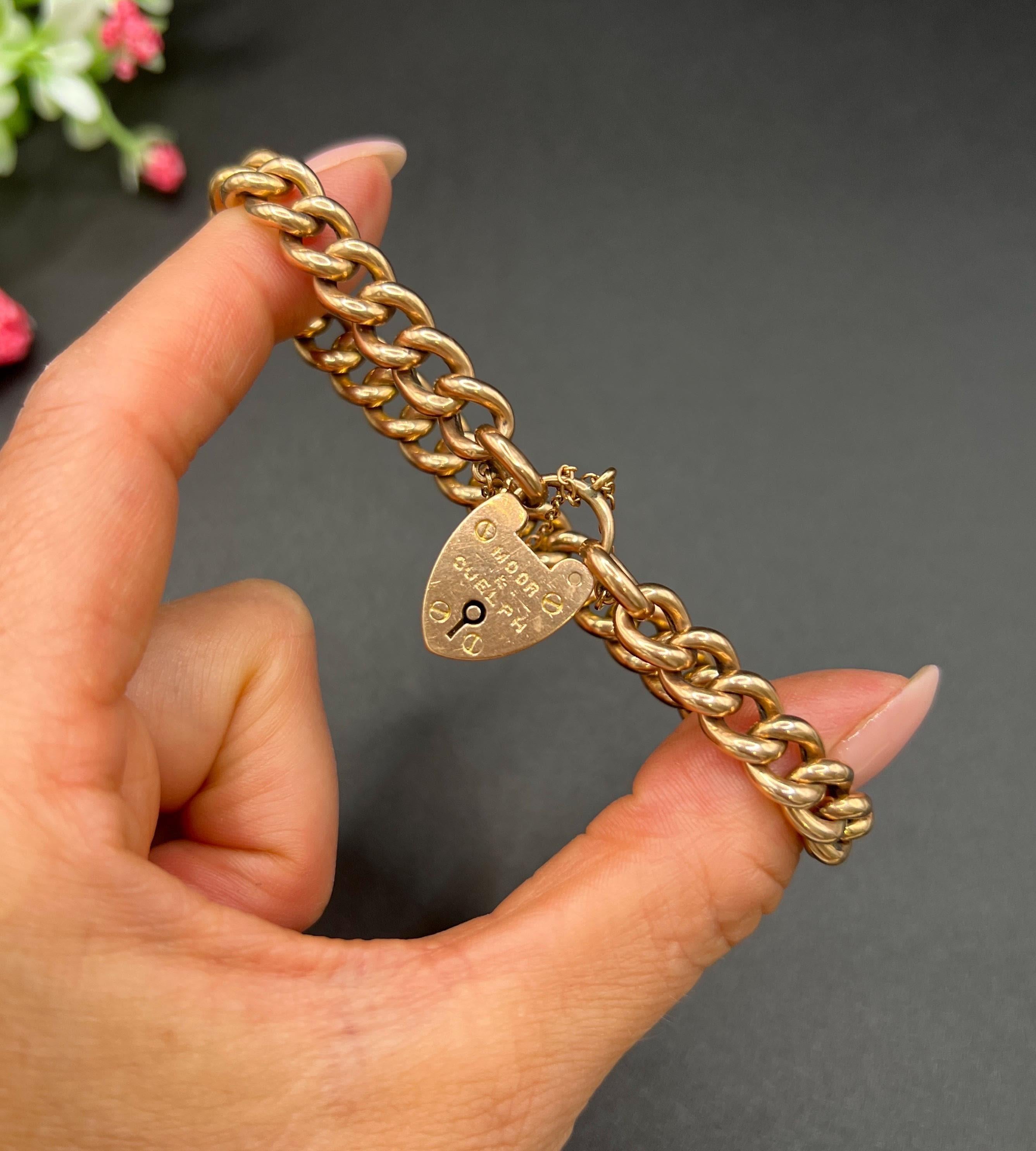 Bracelet en or rose 9ct de style victorien, cadenas en forme de cœur, poinçonné en 1889 Unisexe en vente