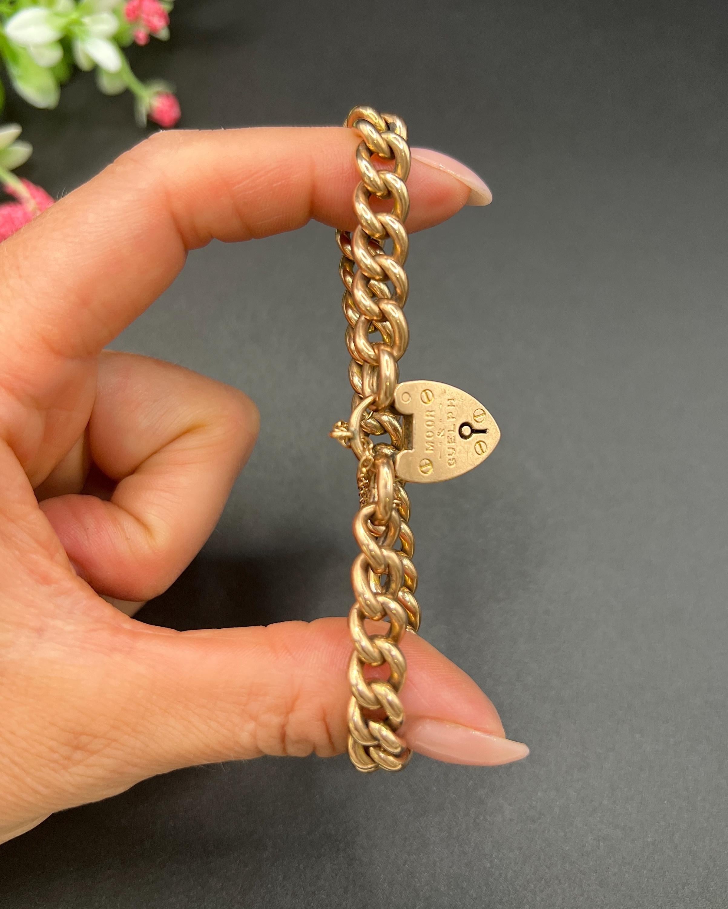 Bracelet en or rose 9ct de style victorien, cadenas en forme de cœur, poinçonné en 1889 en vente 1