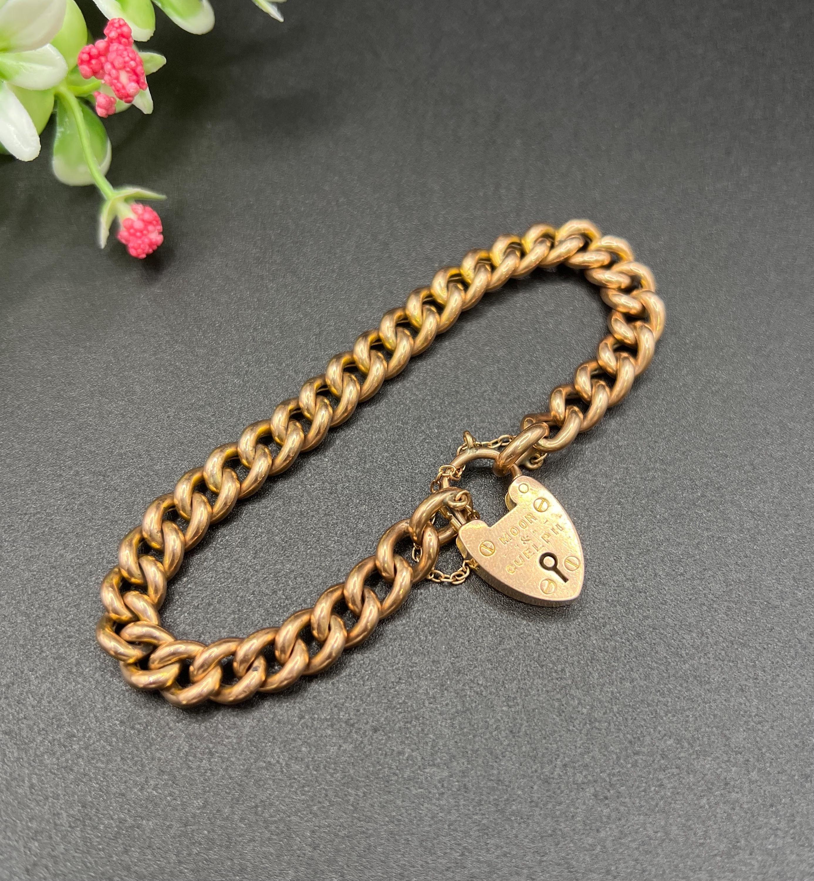 Bracelet en or rose 9ct de style victorien, cadenas en forme de cœur, poinçonné en 1889 en vente 3