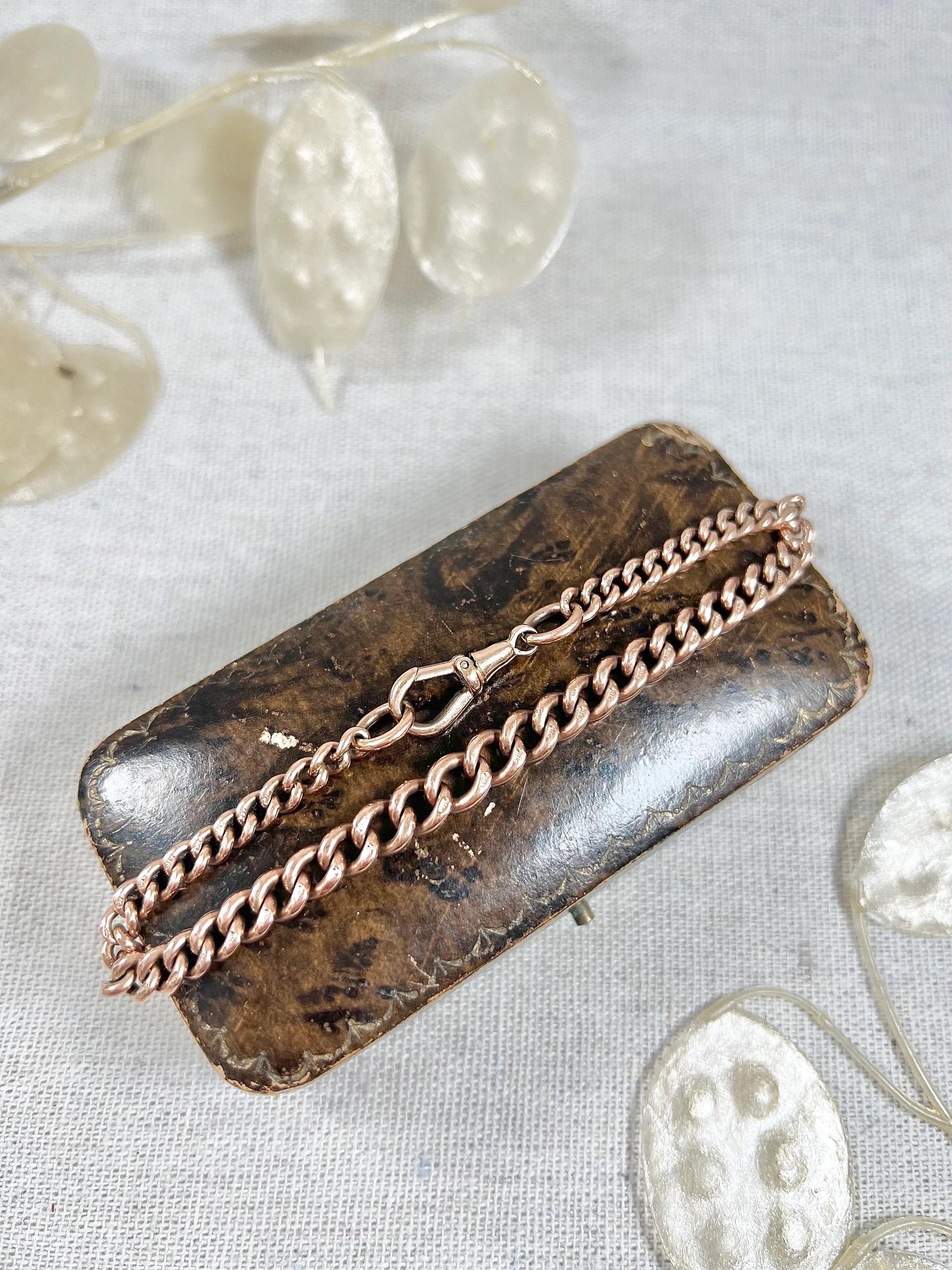 9ct Rose Gold Victorian 8 1/2 Inch Graduated Curb Link Bracelet Swivel Clasp For Sale 3