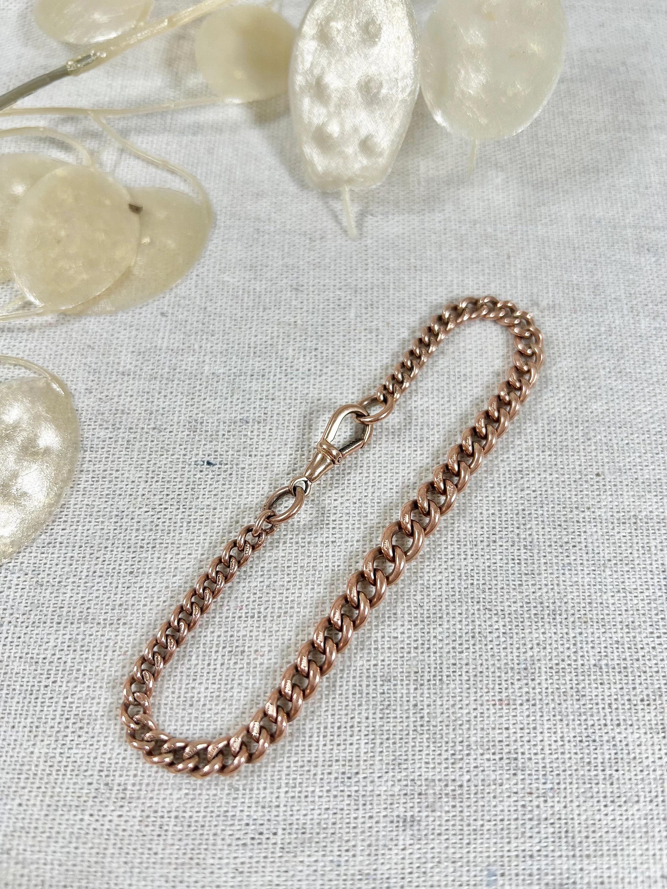 9ct Rose Gold Victorian 8 1/2 Inch Graduated Curb Link Bracelet Swivel Clasp For Sale 4