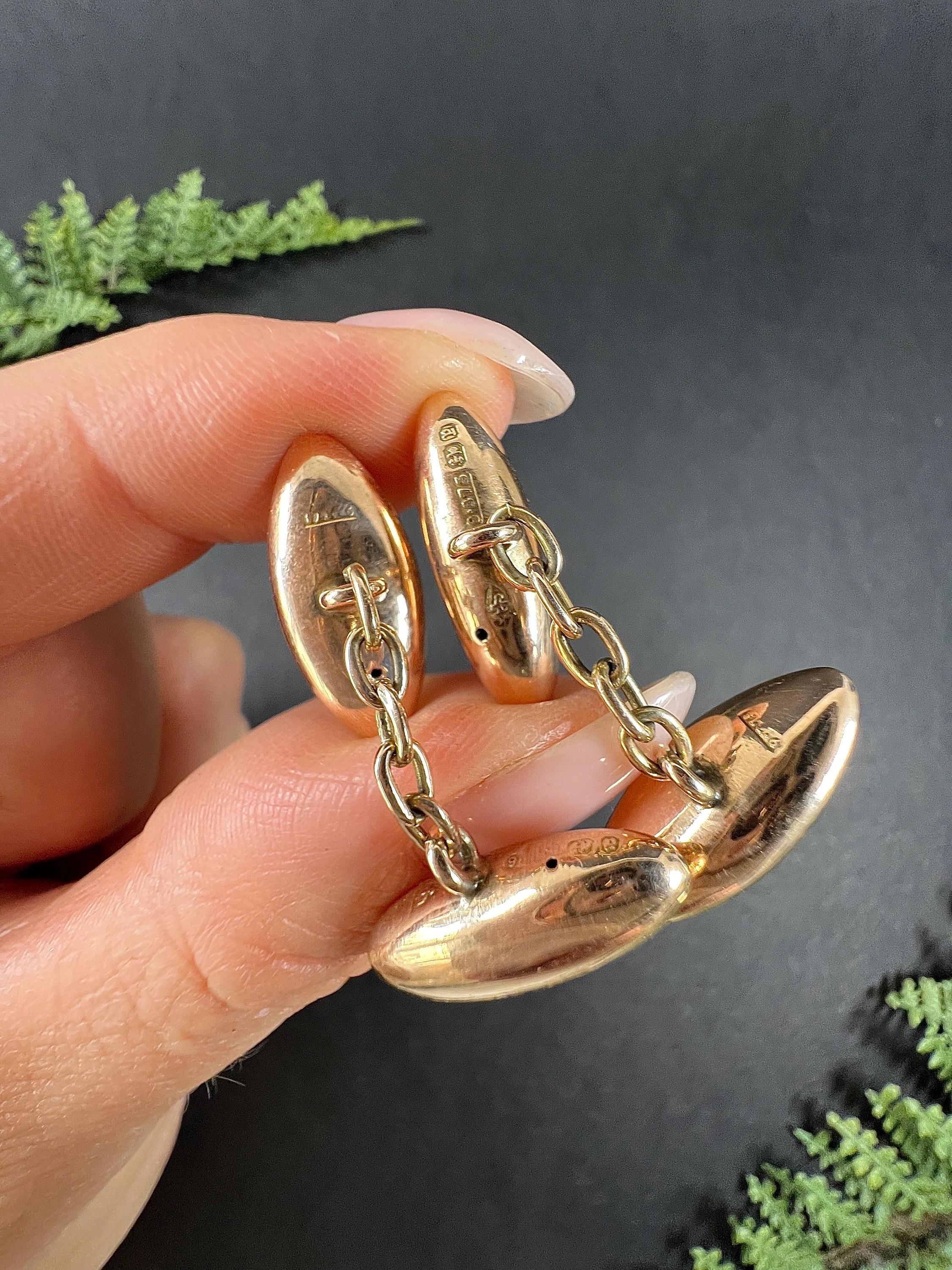 Gemelos Torpedo Victorianos de Oro Rosa de 9 ct con Sello de Birmingham de 1898 Grabado en Bueno estado para la venta en Brighton, GB