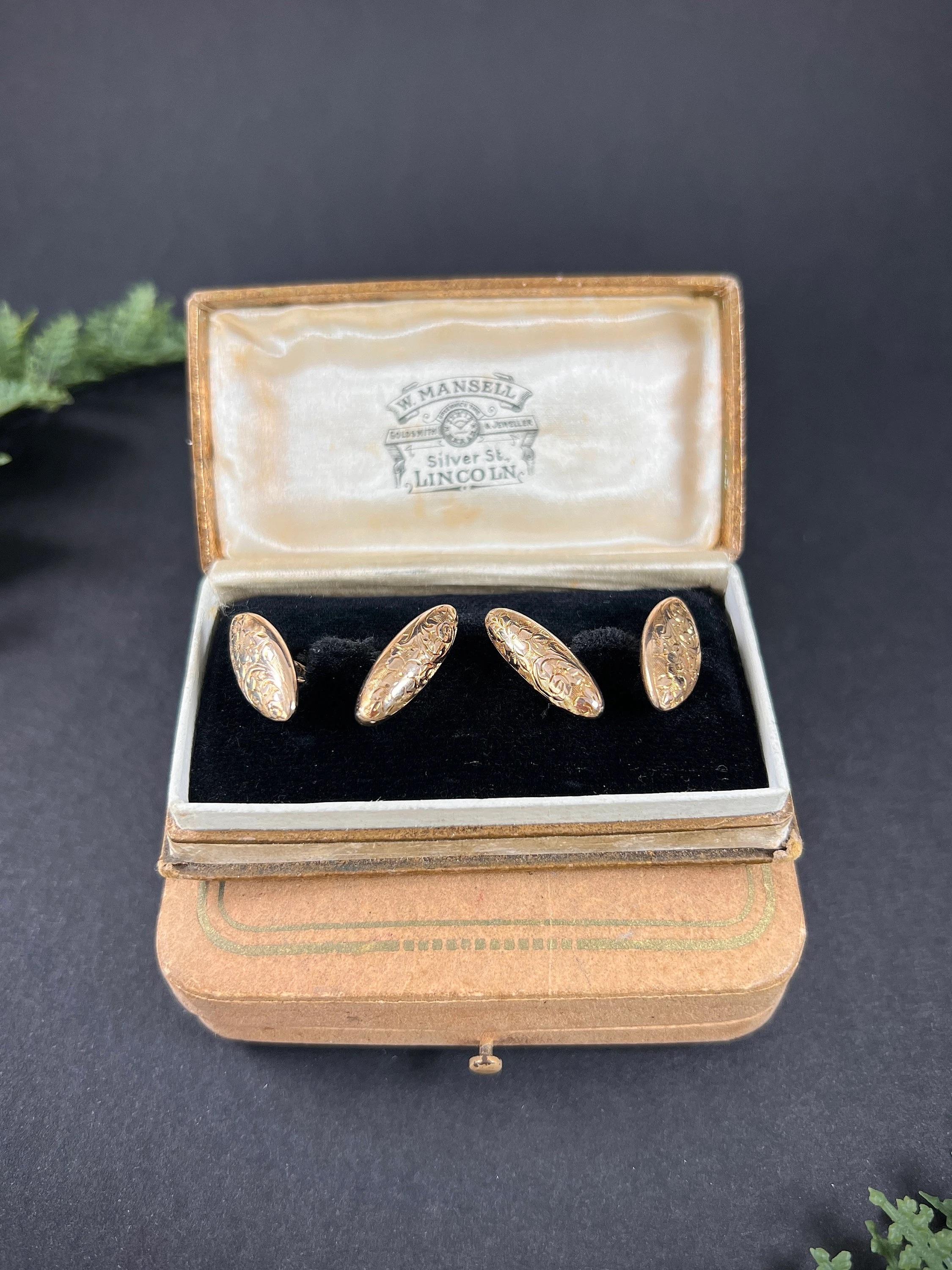 Gemelos Torpedo Victorianos de Oro Rosa de 9 ct con Sello de Birmingham de 1898 Grabado en venta 1