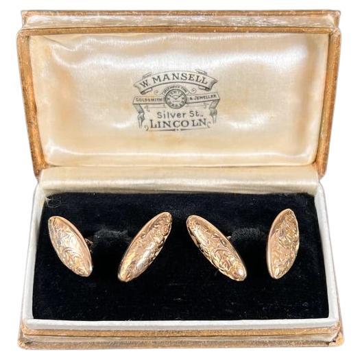 9ct Rose Gold Victorian Birmingham Hallmarked 1898 Engraved Torpedo Cufflinks