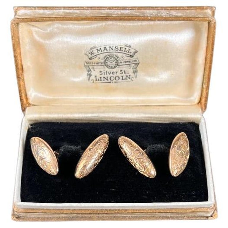 Boutons De Manchette Anciens En Or 9 Carats - Style Édouardien, Début 1900 - Avec Boîte D'origine
