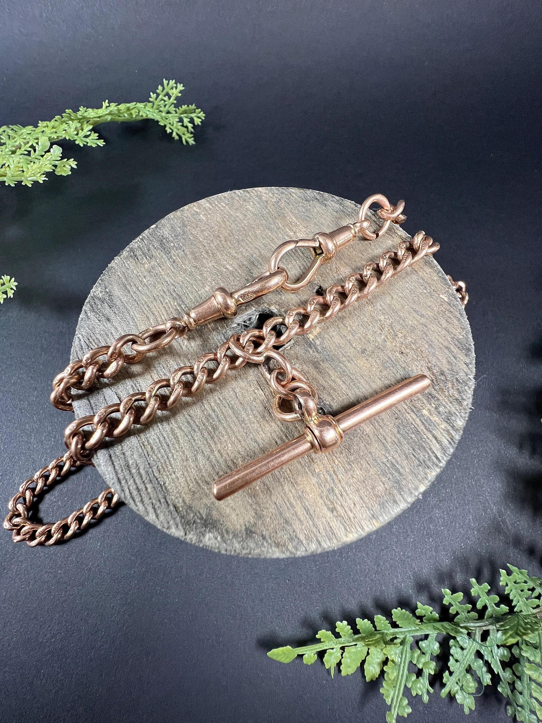 9ct Rose Gold Victorian Birmingham Marked 1894 18 Inch Curb Link Albert Chain 1