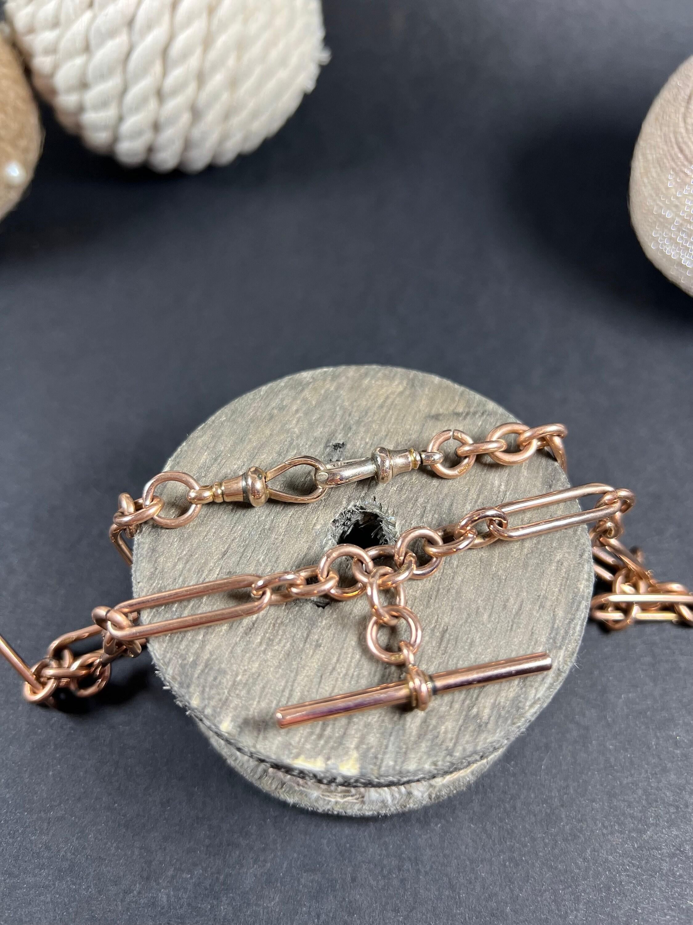 Antique Albert Chain

9ct Rose Gold Stamped 

Hallmarked Chester 1888

This exquisite Victorian-era Albert chain is a true masterpiece crafted from 9ct rose gold. It boasts long trombone-style links joined by three oval links- each stamped 9 375,