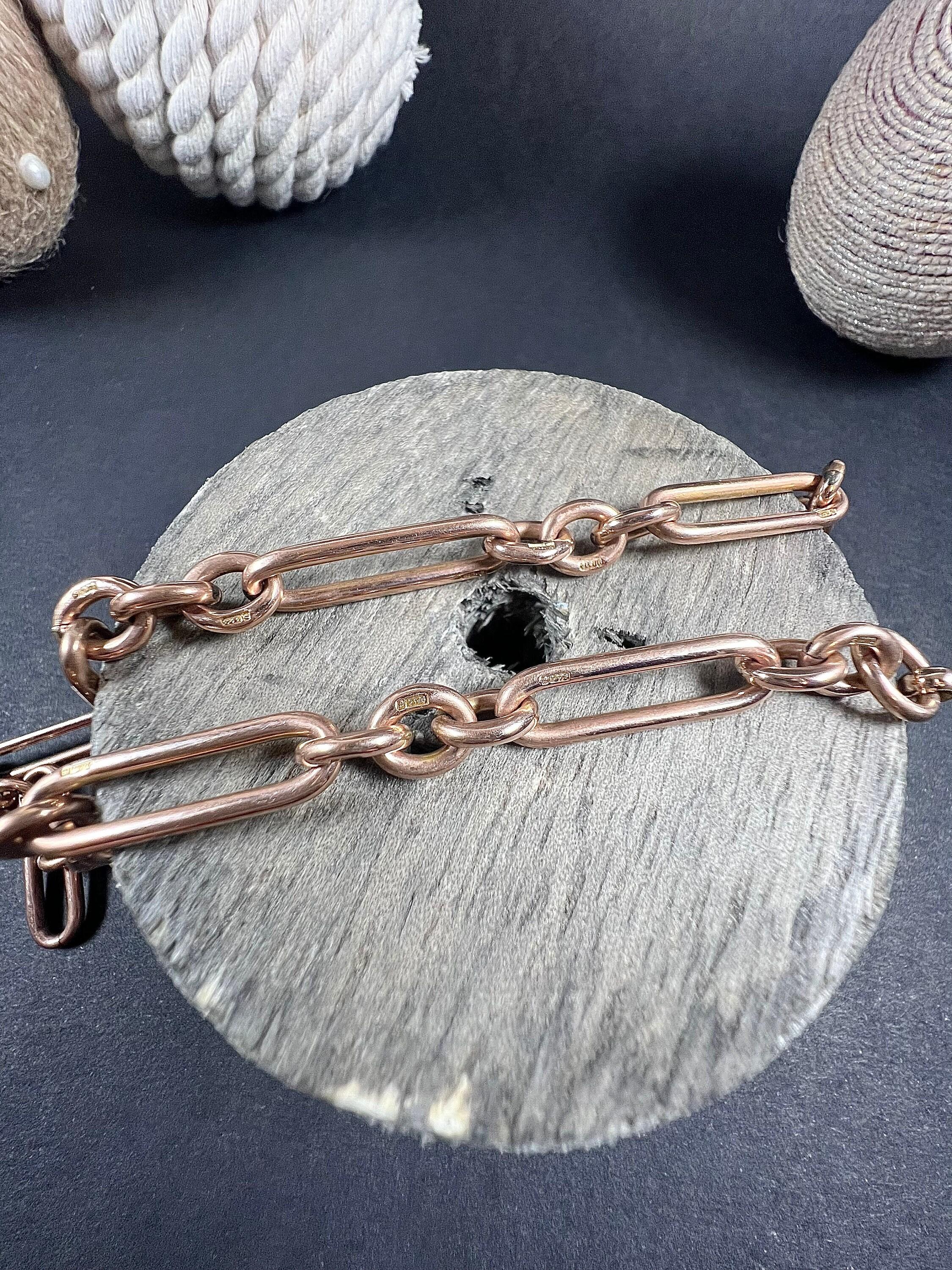9ct Rose Gold Victorian Fancy Trombone Fetter Link Albert Watch Chain Necklace In Good Condition For Sale In Brighton, GB