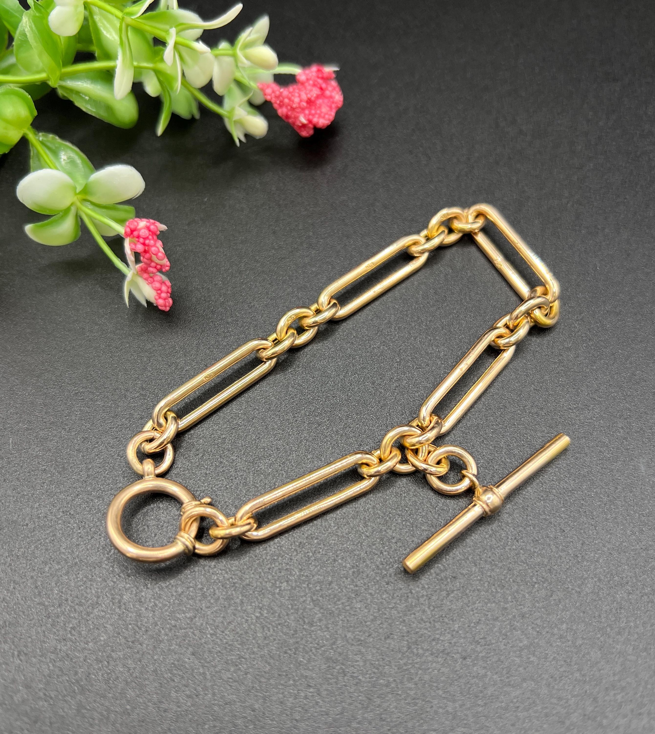 da uomo o donna Bracciale Albert in oro rosa 9ct, vittoriano Fetter e Tre, Trombone Link T-bar in vendita