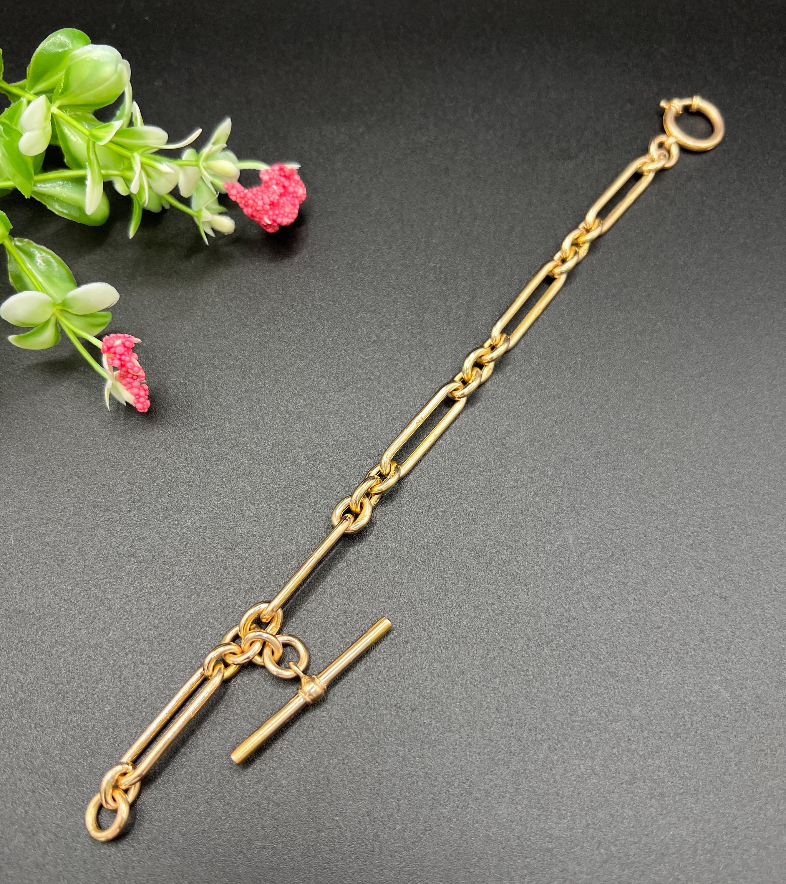 Bracciale Albert in oro rosa 9ct, vittoriano Fetter e Tre, Trombone Link T-bar in vendita 1