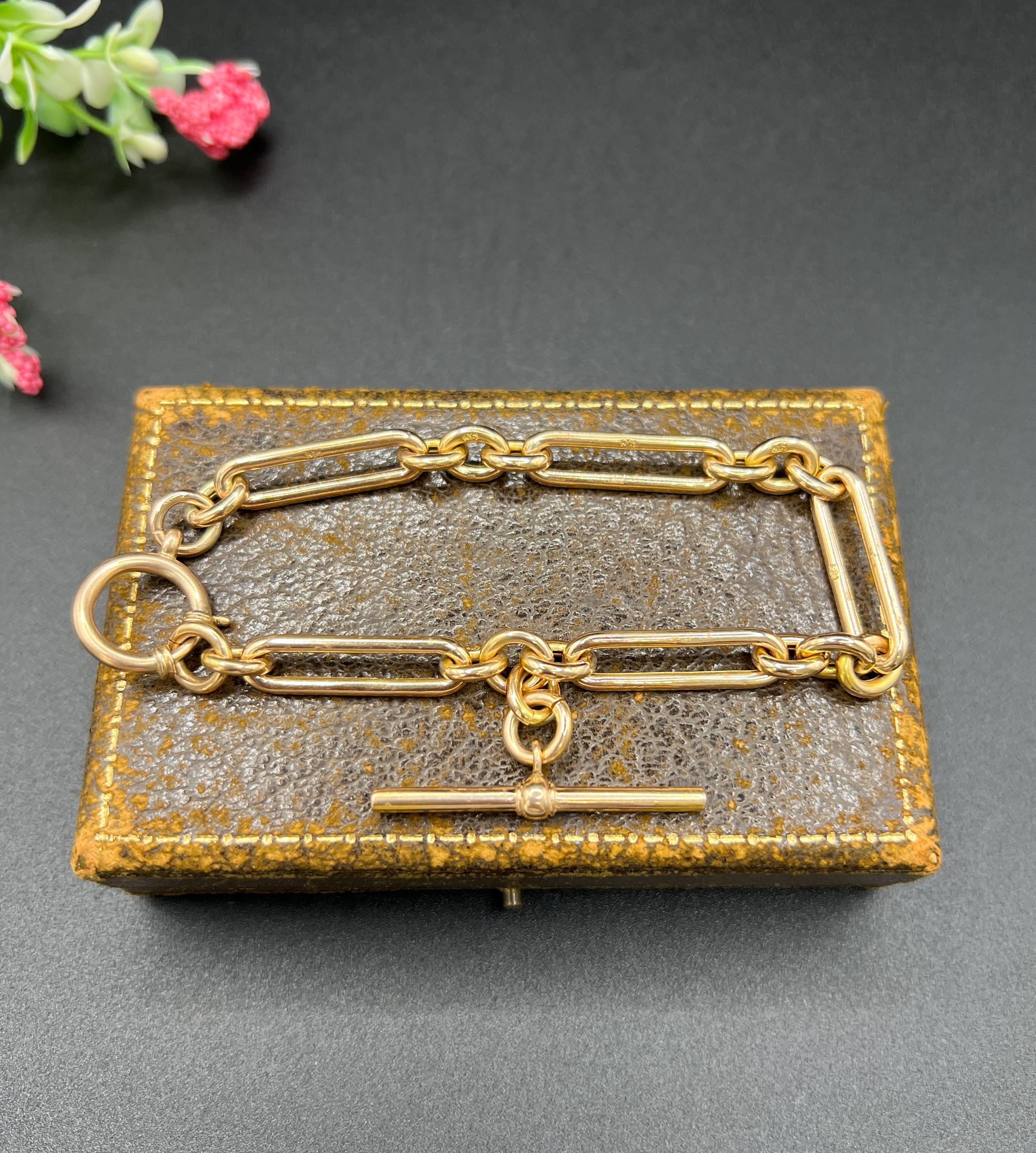 Bracciale Albert in oro rosa 9ct, vittoriano Fetter e Tre, Trombone Link T-bar in vendita 2
