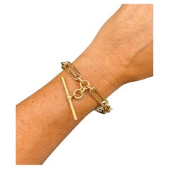 9ct Rose Gold, Victorian Fetter and Three, Trombone Link T-bar Albert Bracelet