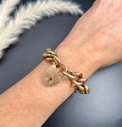 9ct Rose Gold Victorian Night & Day Floral Patterned Curb Bracelet Heart Padlock