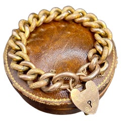9ct Rose Gold Victorian Night & Day Floral Patterned Curb Bracelet Heart Padlock