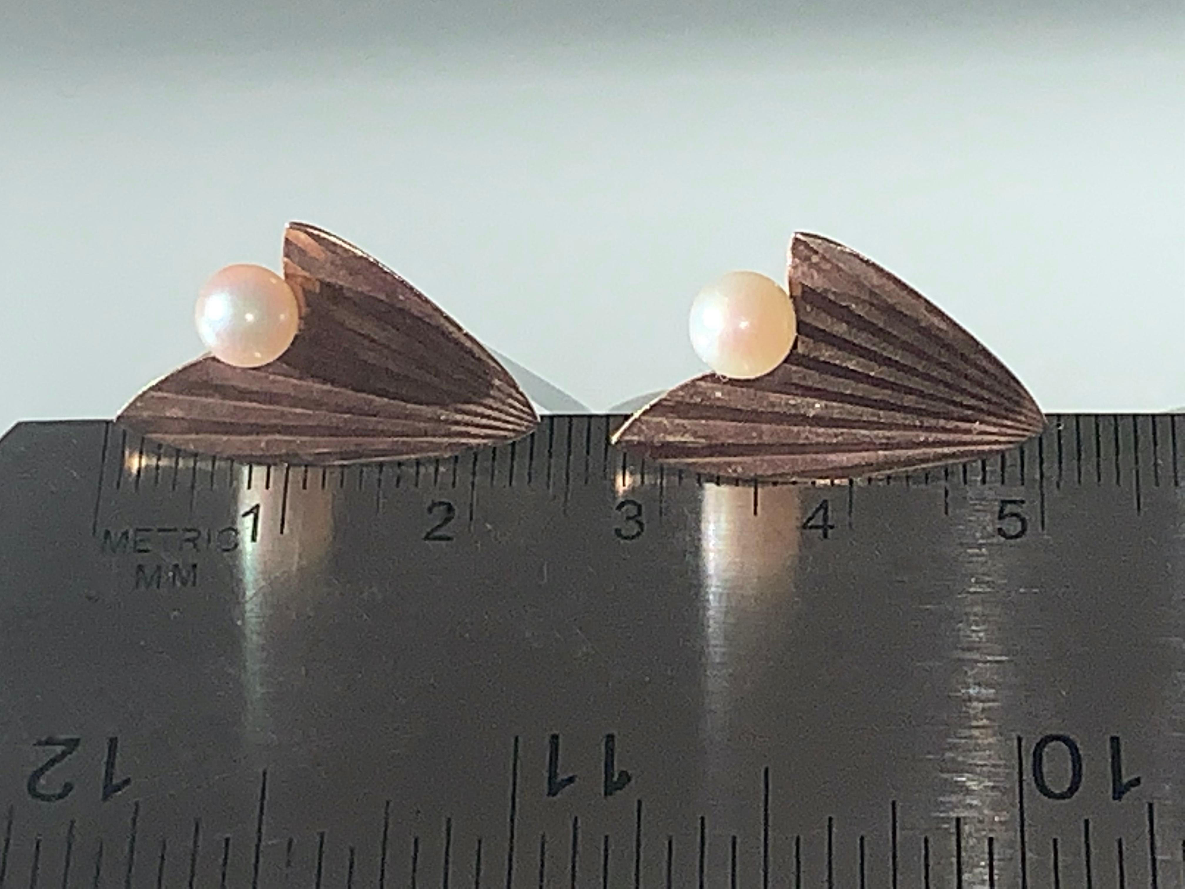 9ct Rose Gold Vintage Pearl Atomic Earrings, 1950s 4