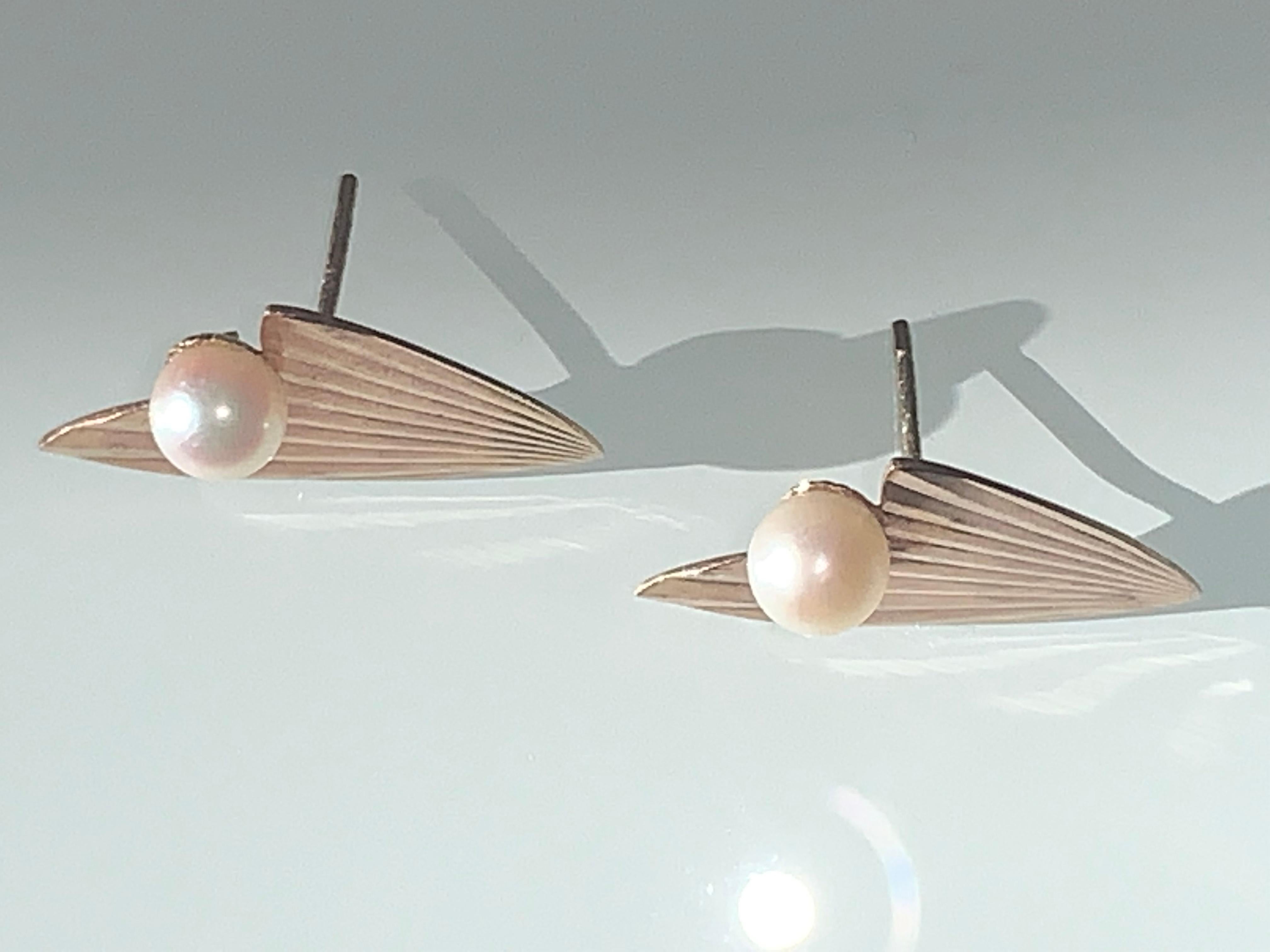 Retro 9ct Rose Gold Vintage Pearl Atomic Earrings, 1950s