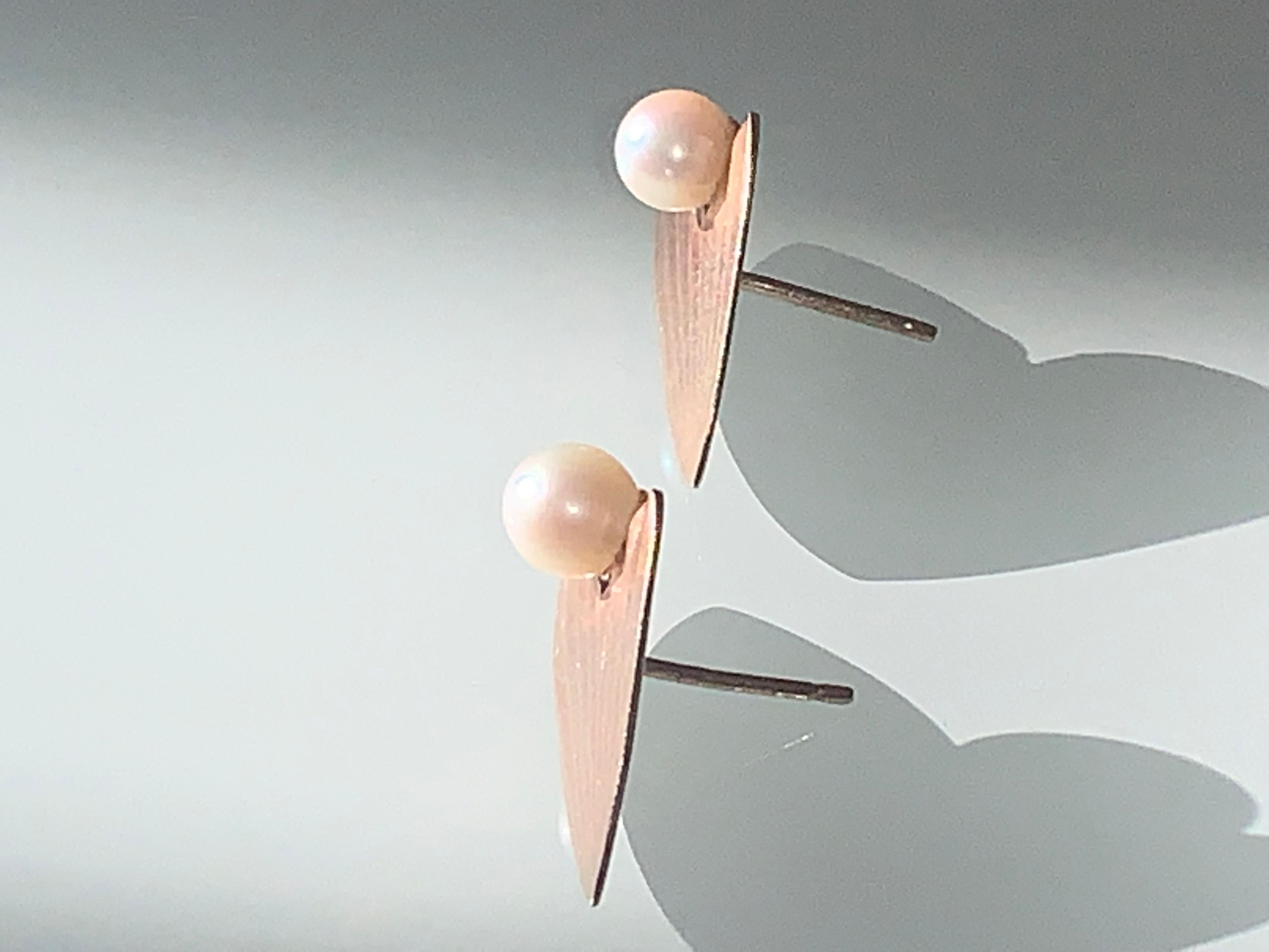 Rose Cut 9ct Rose Gold Vintage Pearl Atomic Earrings, 1950s