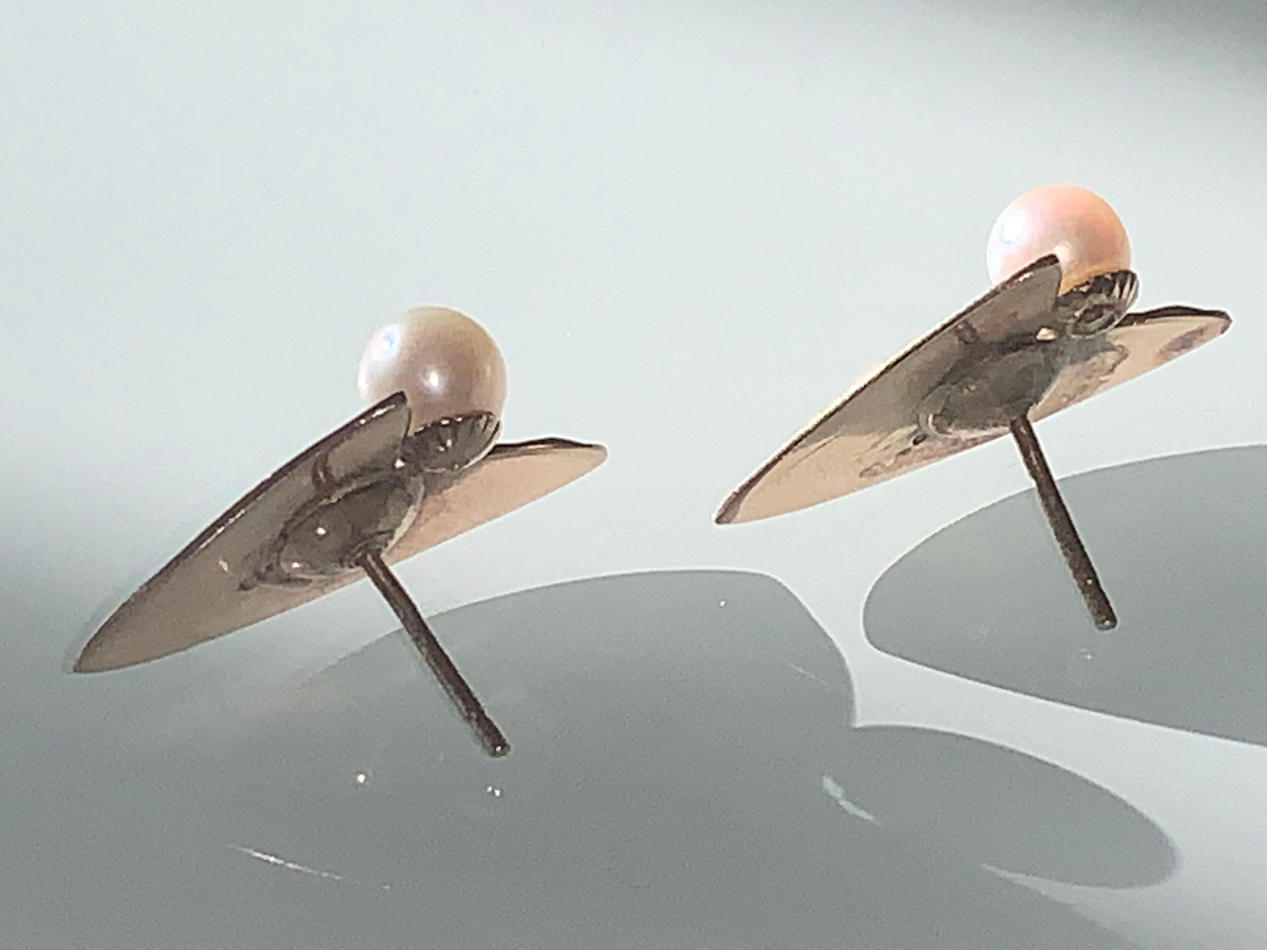 9ct Rose Gold Vintage Pearl Atomic Earrings, 1950s In Good Condition In London, GB