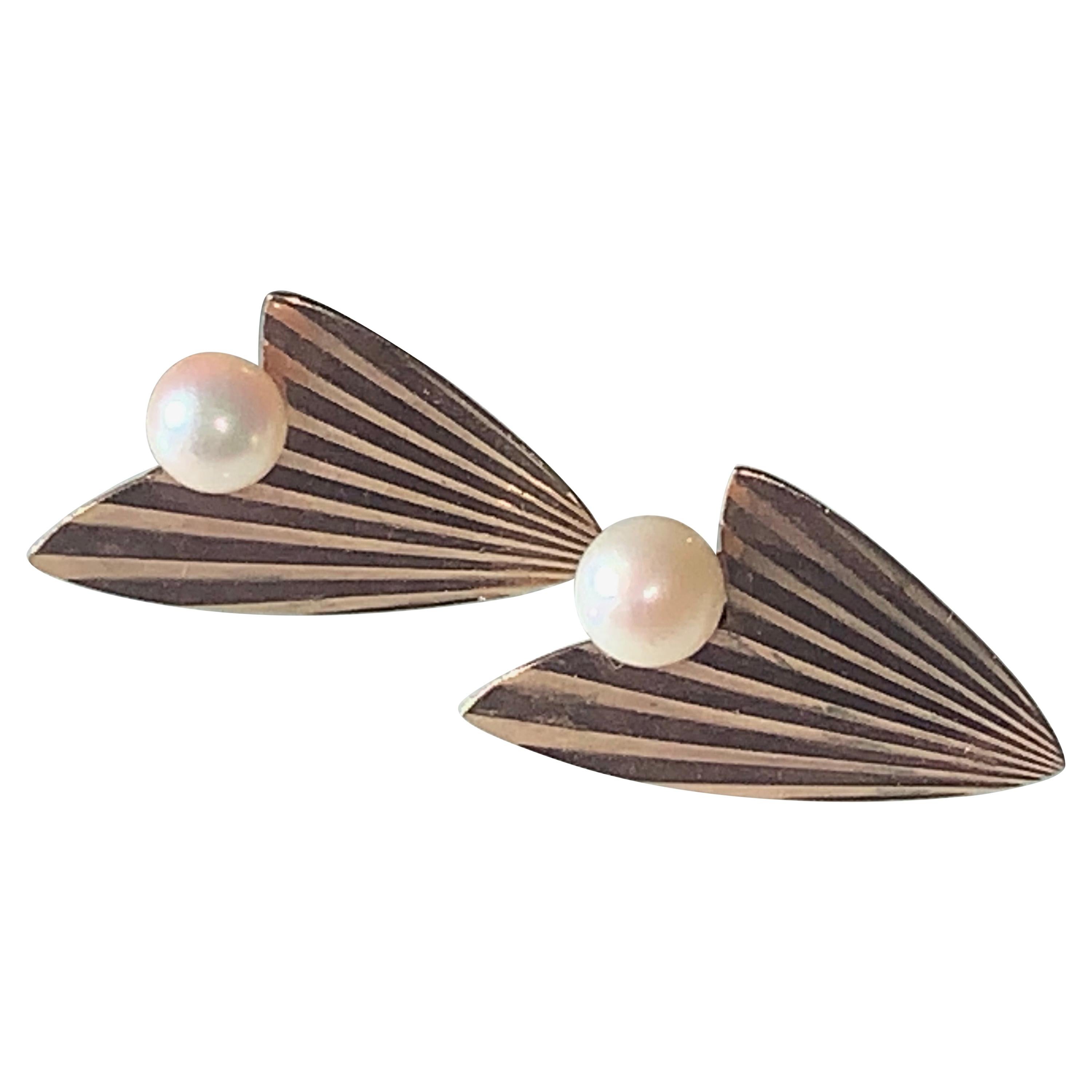 9ct Rose Gold Vintage Pearl Atomic Earrings, 1950s