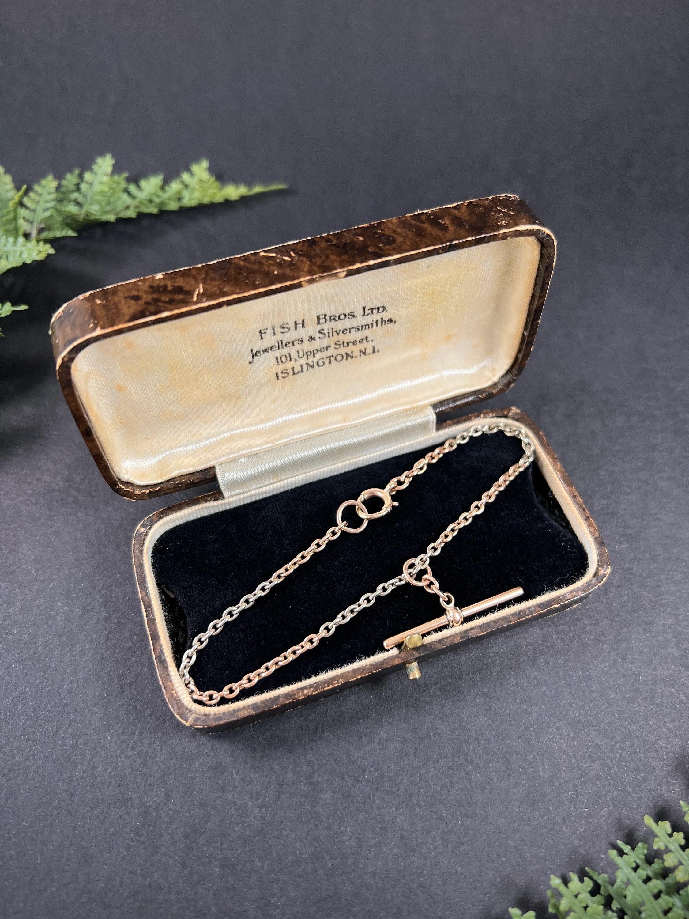 Pulsera de eslabones de dos colores Edwardian de oro rosa y blanco de 9 ct Anillo de perno y barra T Eduardiano en venta