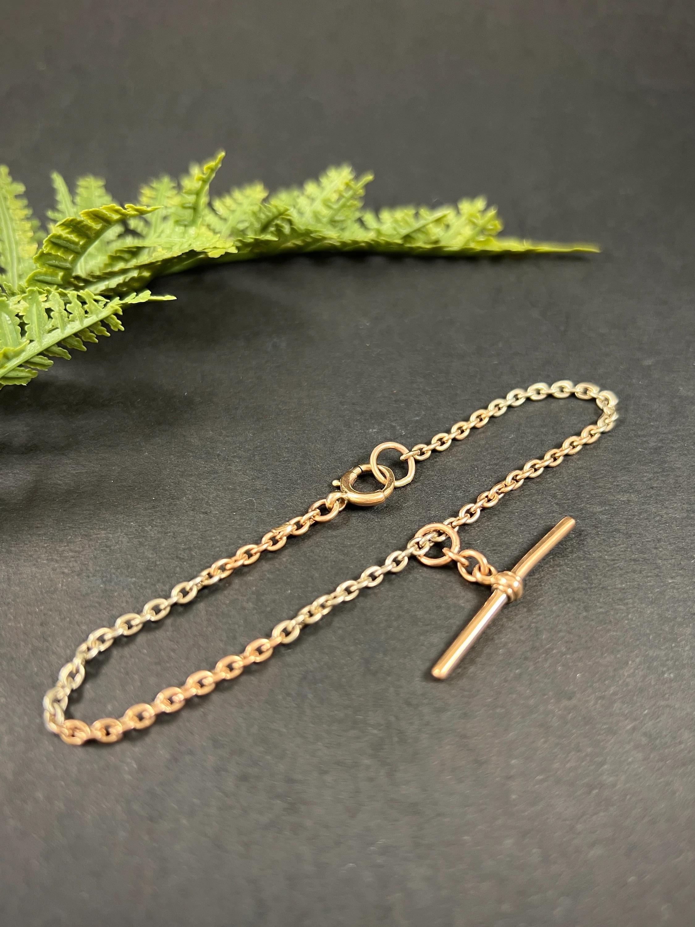 Pulsera de eslabones de dos colores Edwardian de oro rosa y blanco de 9 ct Anillo de perno y barra T en venta 2