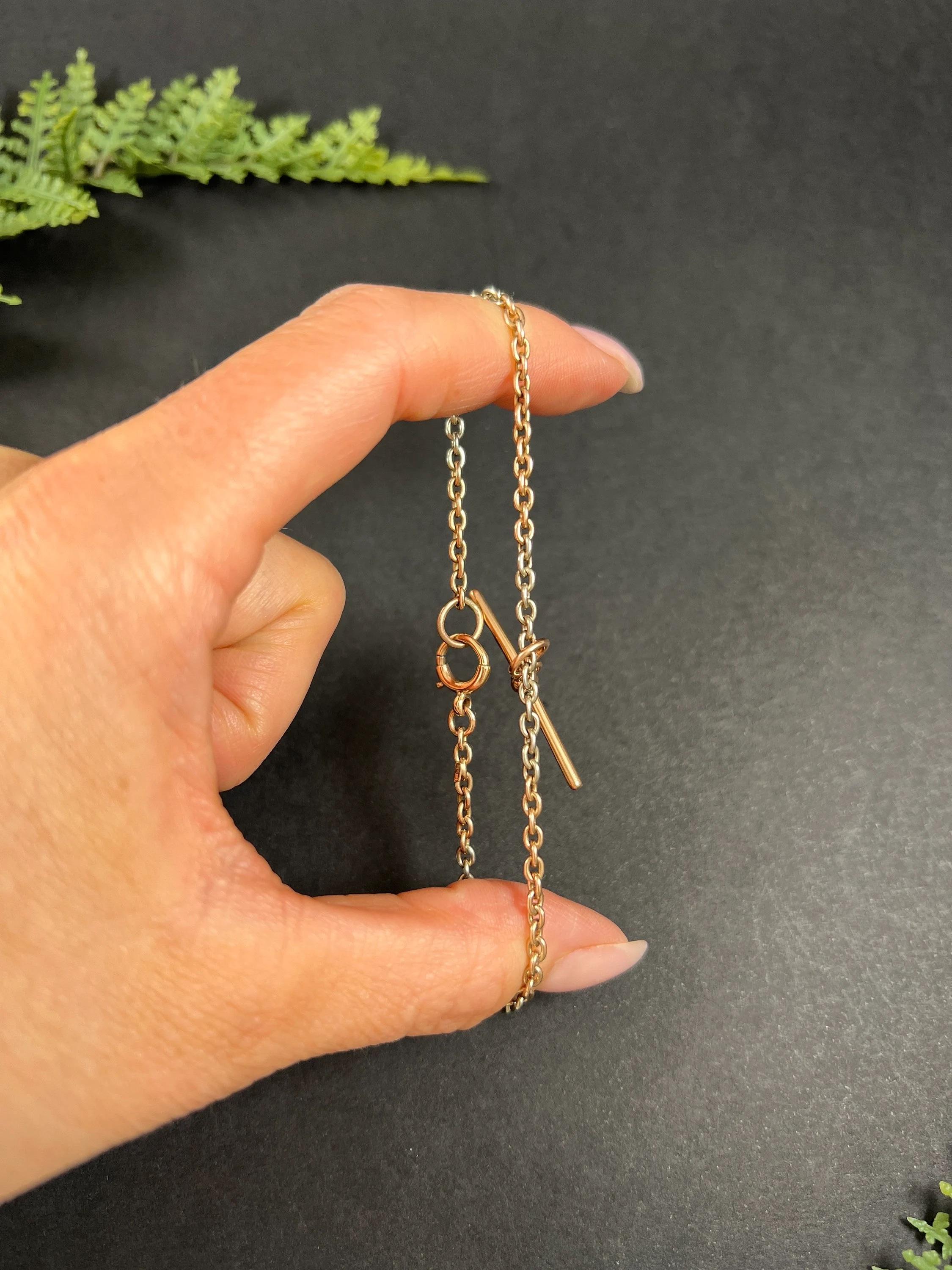 Pulsera de eslabones de dos colores Edwardian de oro rosa y blanco de 9 ct Anillo de perno y barra T en venta 3