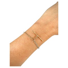 Antique 9ct Rose & White Gold Two Colour Edwardian Trace Link Bracelet T Bar & Bolt Ring
