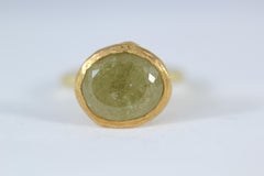 9ct Russian Demantoid Garnet Solitaire Yellow Diamonds 21k Gold Cocktail Ring