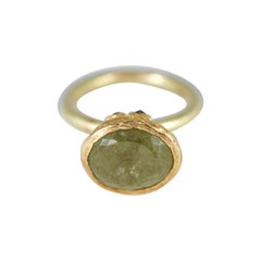 Retro 9ct Russian Demantoid Garnet Solitaire Yellow Diamonds 21k Gold Cocktail Ring