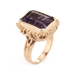 9ct Square Amethyst Ring Vintage 14k Yellow Gold Cocktail Estate Fine Jewelry 8